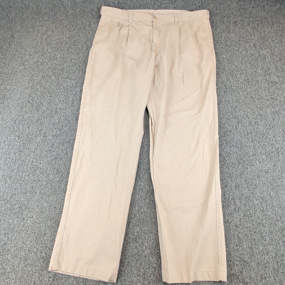 Harbor Bay Mens Pleated Chino Pants 46x34 100% Cotton Khaki Beige Straight Fit